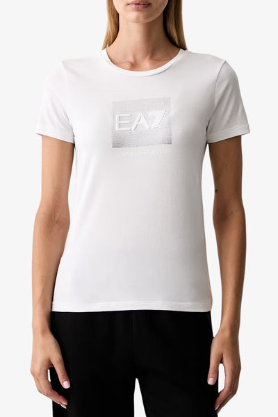 emporio armani ea7 T-Shirt Maniche Corte Logo Series Con Strass Bianco Donna, foto 1