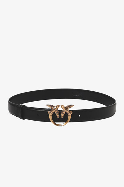 pinko Cintura Love Birds In Pelle 3cm Nero Donna