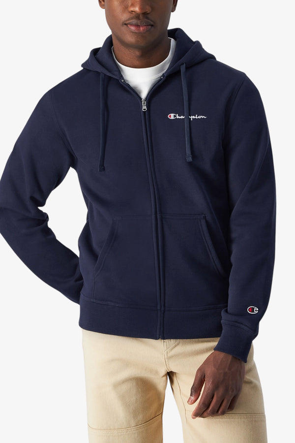 champion Felpa Full Zip Con Cappuccio Logo Piccolo Ricamato Blu Uomo, foto 1