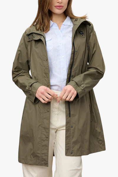 blauer Parka Full Zip Con Cappuccio Impermeabile Thrush Verde Donna