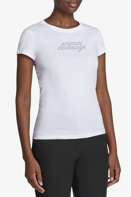  T-Shirt Maniche Corte Logo Corsivo Con Strass armani exchange 
