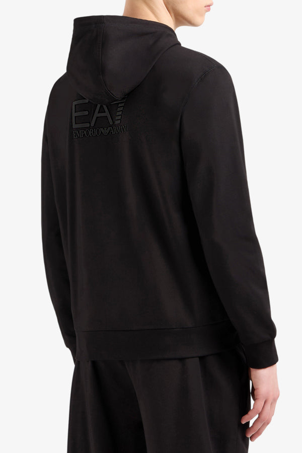 emporio armani ea7 Felpa Full Zip Con Cappuccio Visibility Logo Gommato Sul Retro Nero Uomo, foto 1