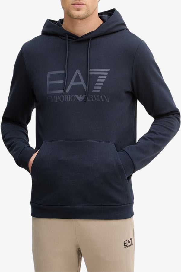 emporio armani ea7 Felpa Con Cappuccio Logo Tono Su Tono Core Identity Blu Uomo, foto 1