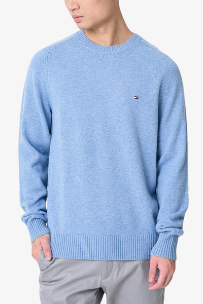 tommy hilfiger Maglione Girocollo In Lana Con Logo Bandierina Ricamato Blu Uomo, foto 1