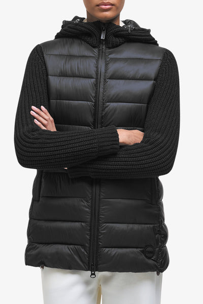 colmar Piumino Full Zip Con Cappuccio E Maniche In Maglia Nero Donna, foto 1