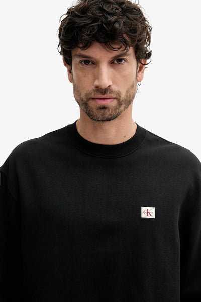 calvin klein jeans Felpa Girocollo Monologo Nero Uomo, foto 2