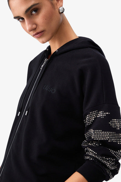 liu jo Felpa Full Zip Con Cappuccio Con Applicazioni Nero Donna, foto 2