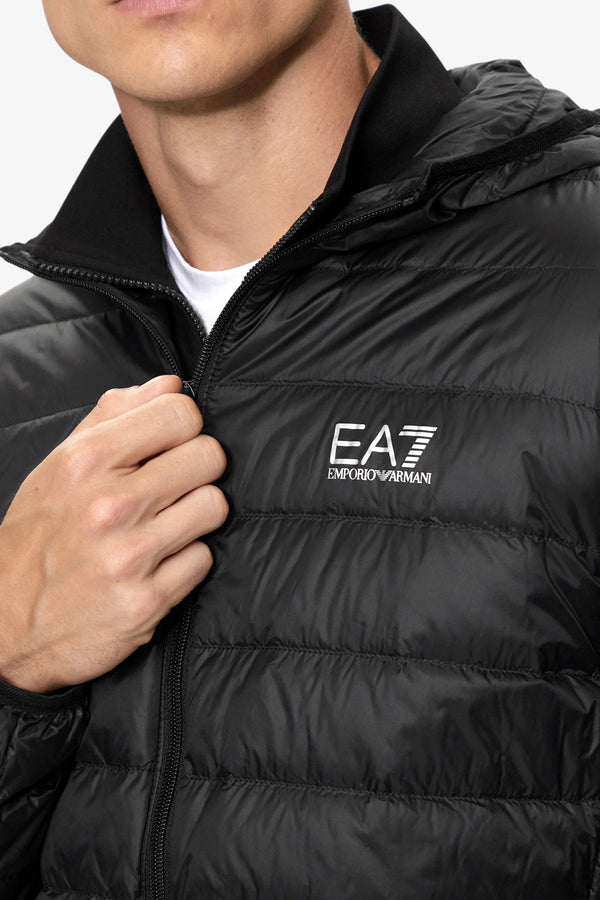 emporio armani ea7 Piumino Full Zip Con Cappuccio Packable Core Identity Nero Uomo, foto 2