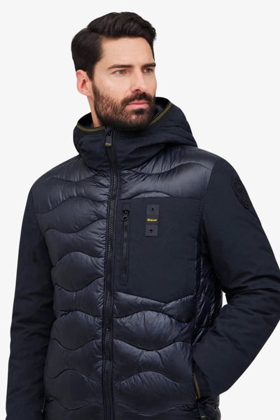 blauer Piumino Full Zip Con Cappuccio E Maniche In Neoprene Albert Blu Uomo, foto 2