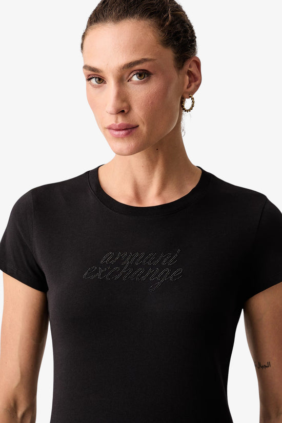  T-Shirt Maniche Corte Logo Corsivo Con Strass armani exchange 