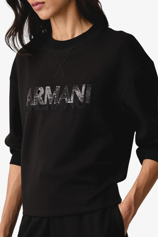  Felpa Girocollo In Scuba Di Viscosa Logo Con Paillettes armani exchange 