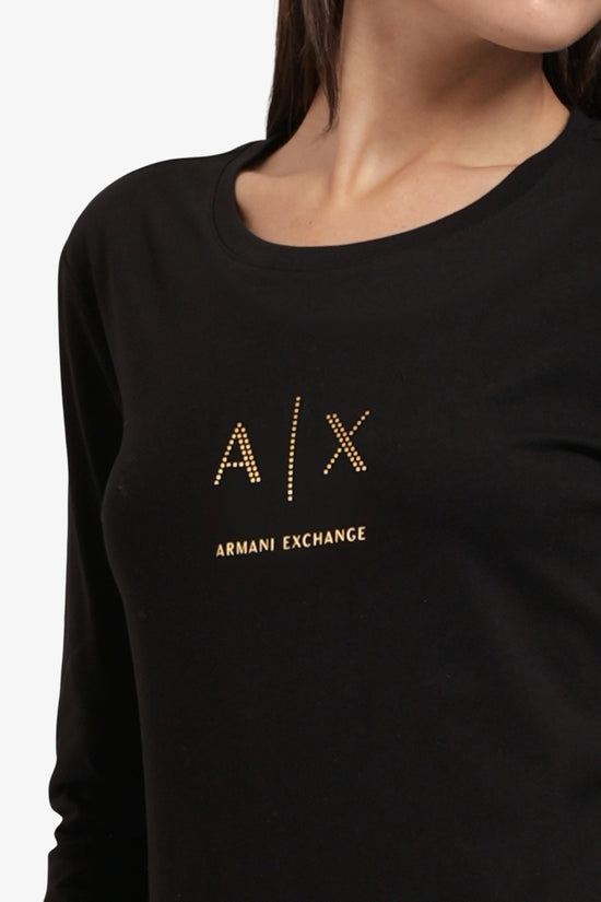  T-Shirt Maniche Lunghe Logo Con Applicazioni Dorate armani exchange 