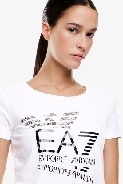 emporio armani ea7 T-Shirt Maniche Corte Logo Series Ripetuto Bianco Donna, foto 2