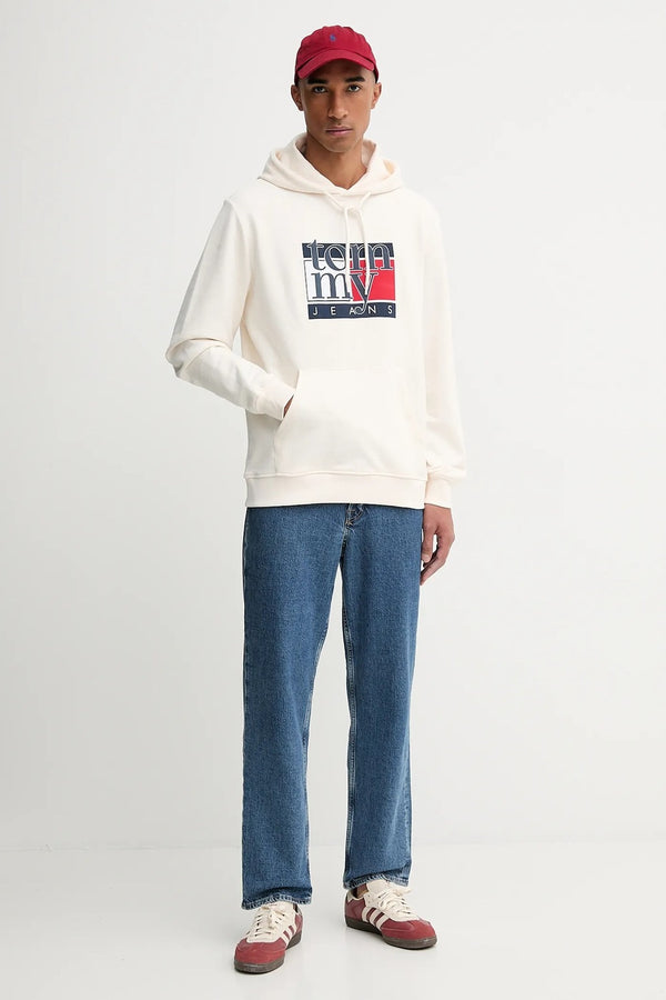 tommy jeans Felpa Con Cappuccio Stampa Logo Bianco Uomo, foto 2