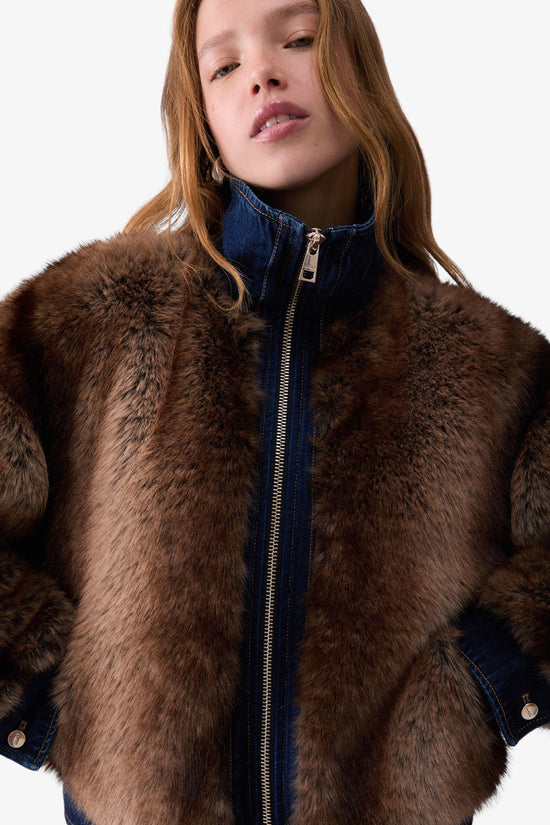  Giacca Full Zip In Pelliccia Sintetica E Denim-liu jo-Marrone-Special_-Uf6153 e1158 x0466-2  