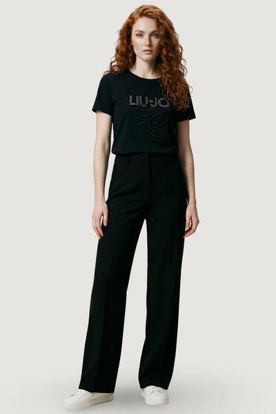 liu jo T-Shirt Maniche Corte Logo Strass Nero Donna, foto 2