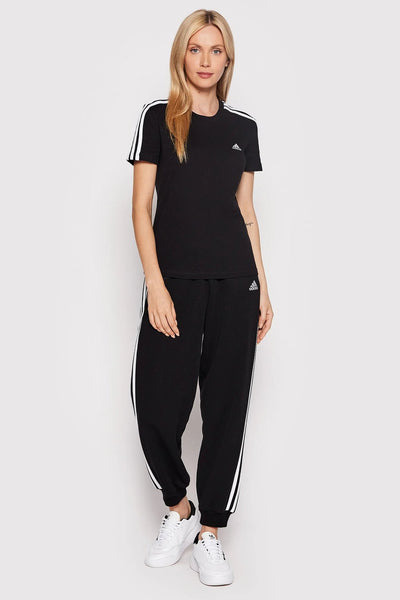 adidas performance T-Shirt Maniche Corte Loungewear Essential Slim 3-Stripes Nero Donna, foto 2