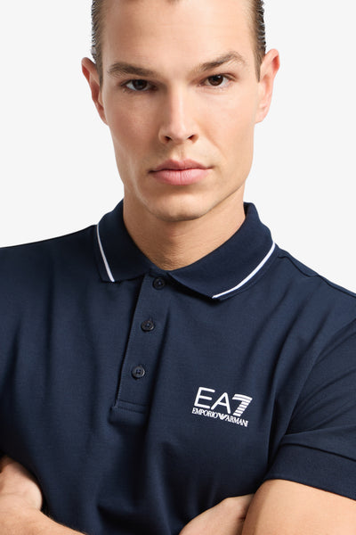 emporio armani ea7 Polo Maniche Corte Core Identity In Piquet Stretch Blu Uomo, foto 2