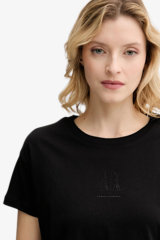  T-Shirt Maniche Corte Logo Icon Con Strass armani exchange 