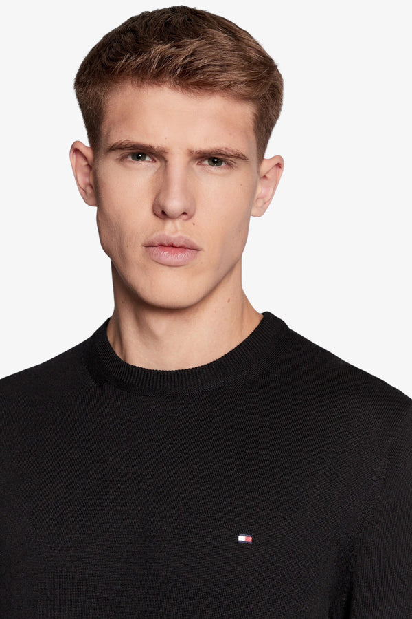 tommy hilfiger Maglione Girocollo In Misto Cashmere Con Logo Bandierina Ricamato Nero Uomo, foto 2