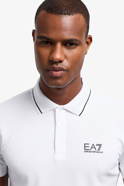 emporio armani ea7 Polo Maniche Corte Core Identity In Piquet Stretch Bianco Uomo, foto 2