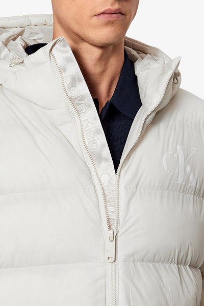 calvin klein jeans Piumino Full Zip Con Cappuccio CK Monogramma Bianco Uomo, foto 2