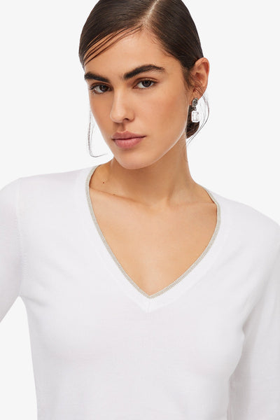 liu jo Maglione Leggero Bordi Lurex Scollo a V Bianco Donna, foto 2