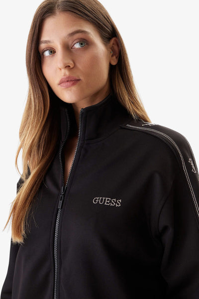 guess Felpa Full Zip Bande Logo Con Borchiette Octavia Nero Donna, foto 2