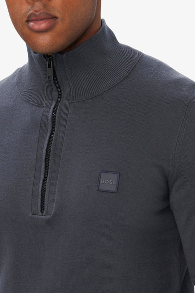 boss Maglione 1/2 Zip In Cotone E Cashmere Con Toppa Logo Grigio Uomo, foto 2