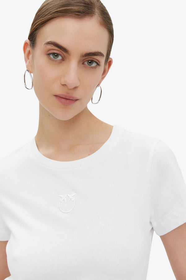 pinko T-Shirt Maniche Corte Logo Ricamato Bianco Donna, foto 2
