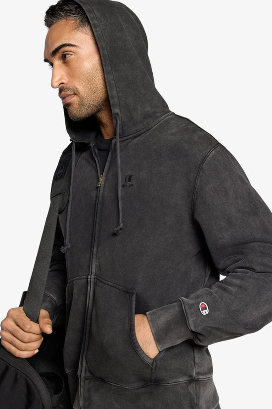  Felpa Full Zip Con Cappuccio Con Logo Ricamato Effetto Slavato champion 