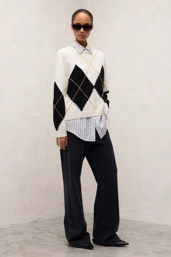 pinko Maglione Girocollo In Lana E Cashmere Con Maxi Rombi Berna Multicolore Donna, foto 2