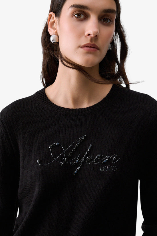  Maglione Girocollo Con Ricamo Gioiello-liu jo-Nero-Special_-Tf6160 ma22s l9584-2  