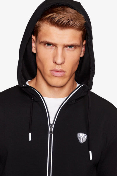 emporio armani ea7 Felpa Full Zip Con Cappuccio Premium Shield In Misto Viscosa Stretch Nero Uomo, foto 2