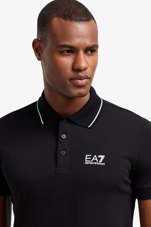 emporio armani ea7 Polo Maniche Corte Core Identity In Piquet Stretch Nero Uomo, foto 2