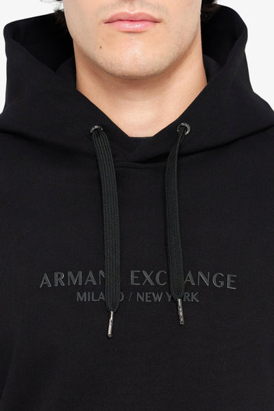 armani exchange Felpa Con Cappuccio Big Logo Gommato Nero Uomo, foto 2