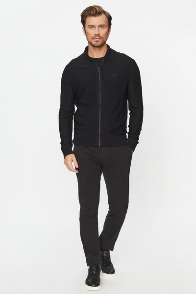 boss Cardigan Full Zip In Misto Lana Con Logo Ricamato Nero Uomo, foto 2