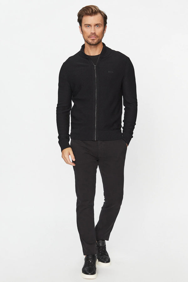boss Cardigan Full Zip In Misto Lana Con Logo Ricamato Nero Uomo, foto 2