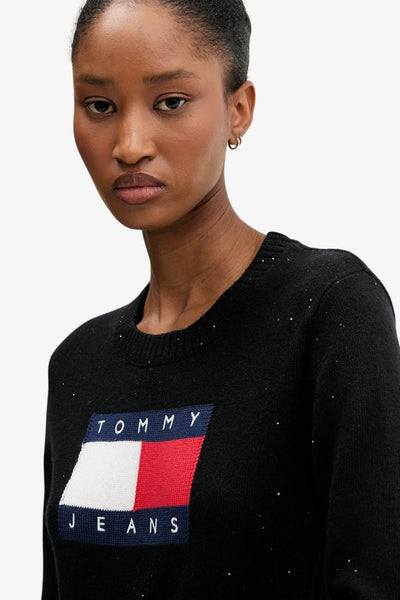 tommy jeans Maglione Girocollo Corto Slim Fit Con Pailettes E Logo Bandiera Nero Donna, foto 2