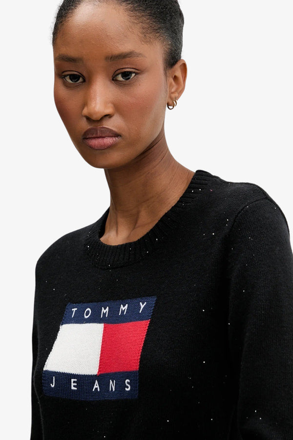 tommy jeans Maglione Girocollo Corto Slim Fit Con Pailettes E Logo Bandiera Nero Donna, foto 2