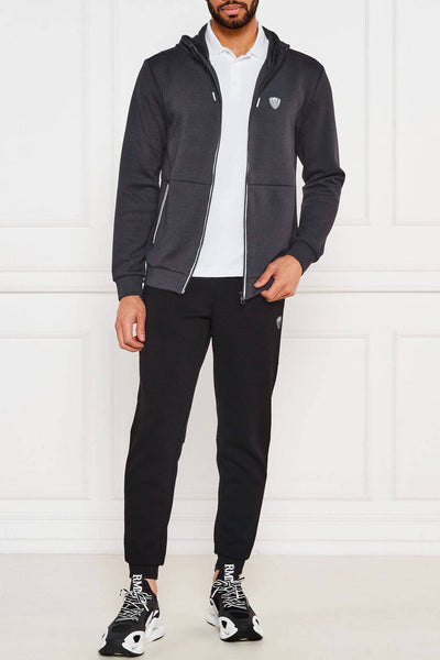 emporio armani ea7 Felpa Full Zip Con Cappuccio Premium Shield In Misto Viscosa Stretch Grigio Uomo, foto 2