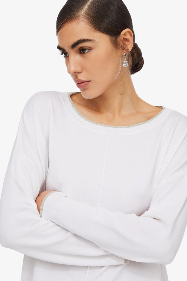 liu jo Maglione Leggero Bordi Lurex Scollo A Barchetta Bianco Donna, foto 2