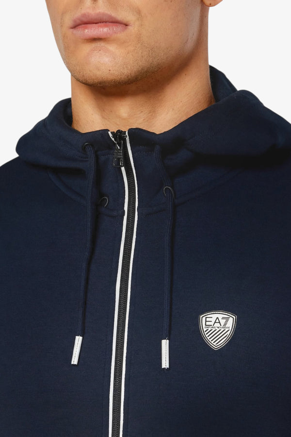emporio armani ea7 Felpa Full Zip Con Cappuccio Premium Shield In Misto Viscosa Stretch Blu Uomo, foto 2