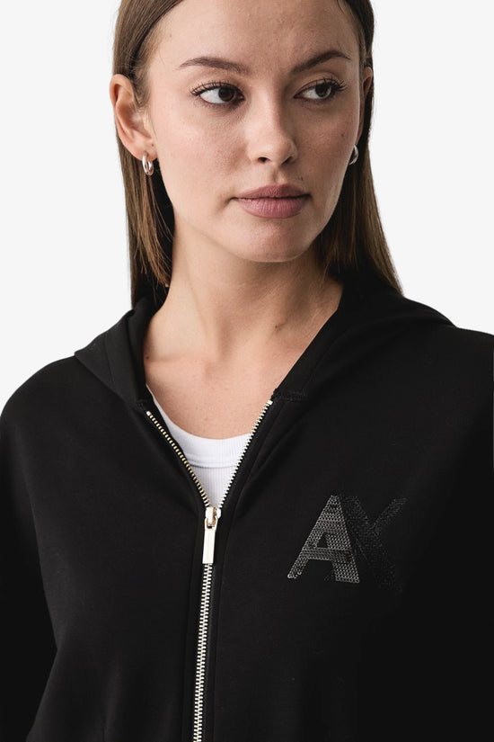  Felpa Corta Full Zip Con Cappuccio In Scuba Di Viscosa Logo AX Con Paillettes armani exchange 