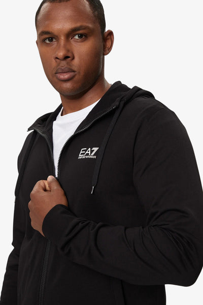 emporio armani ea7 Felpa Full Zip Con Cappuccio Core Identity Nero Uomo, foto 2