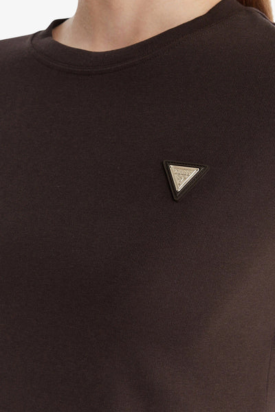 guess T-Shirt Maniche Corte Logo Metallico Sonia Marrone Donna, foto 2