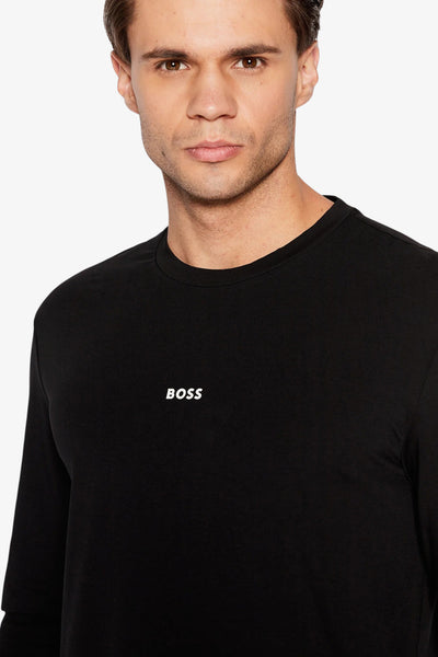 boss T-Shirt Maniche Lunghe Logo Piccolo Gommato Nero Uomo, foto 2