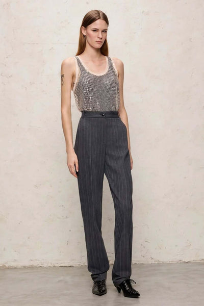 pinko Pantaloni A Sigaretta Gessati In Misto Lana Stretch Pleione Grigio Donna, foto 2