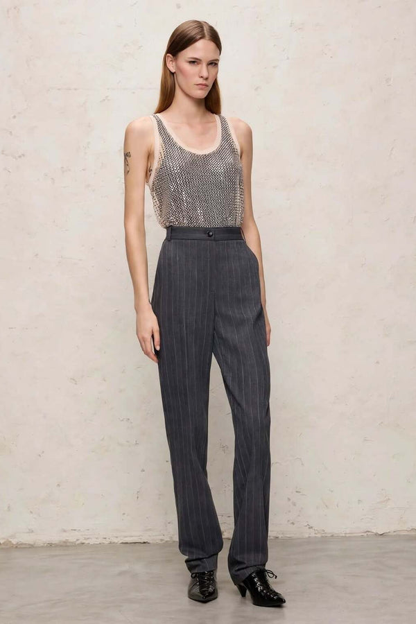 pinko Pantaloni A Sigaretta Gessati In Misto Lana Stretch Pleione Grigio Donna, foto 2