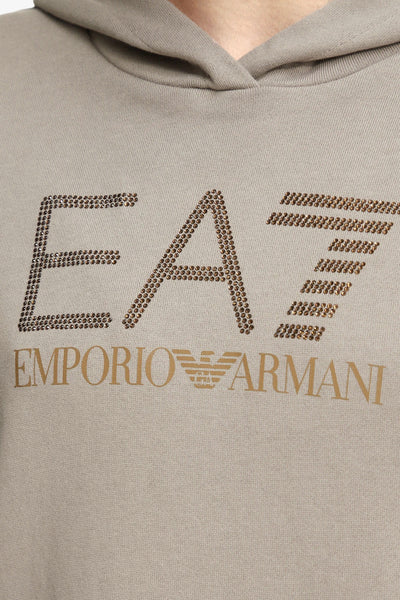 emporio armani ea7 Felpa Con Cappuccio Logo Series Con Strass Beige Donna, foto 2